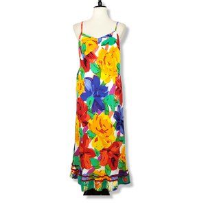 Vintage 90's Jams World Vibrant Floral Print Spaghetti Strap Midi Dress Large